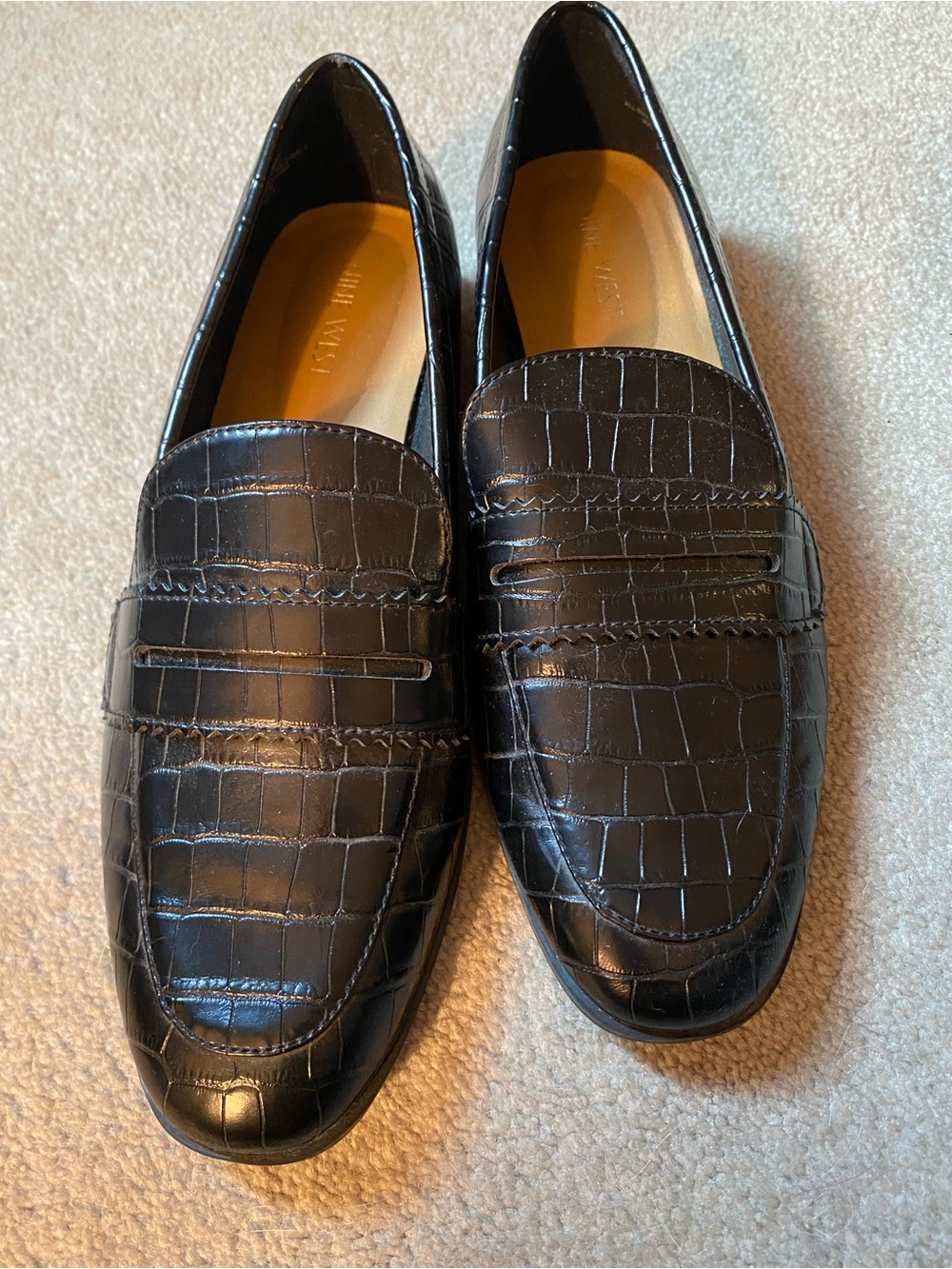 Nine West Black Croc-Embossed Slip-On Loafers